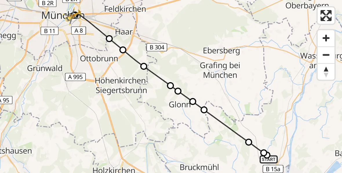 Routekaart van de vlucht: Rettungshubschrauber nach Rechts der Isar University Hospital