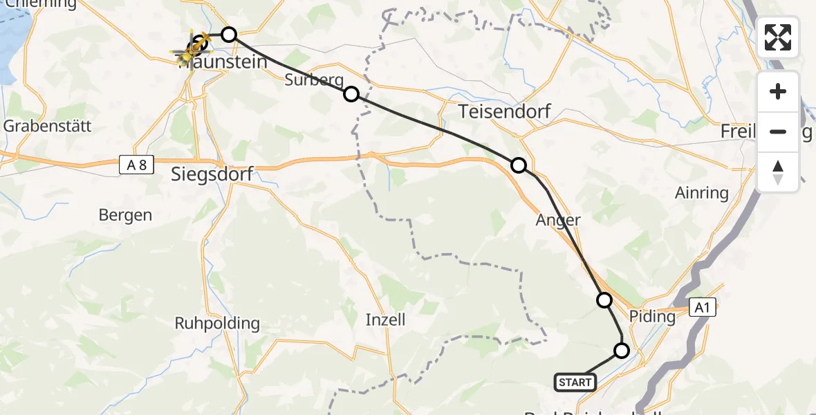 Routekaart van de vlucht: Rettungshubschrauber nach Traunstein Hospital