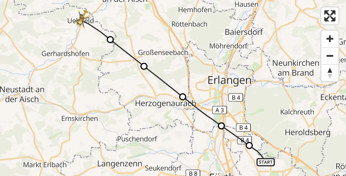 Flugroute Ambulanzhubschrauber Flughafen Nuremberg - Uehlfeld, 03 April 2026, 16:16