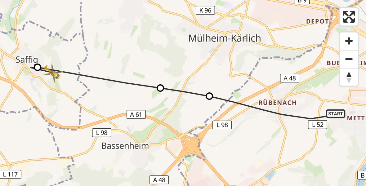 Routekaart van de vlucht: Rettungshubschrauber nach Saffig, Schanzweg