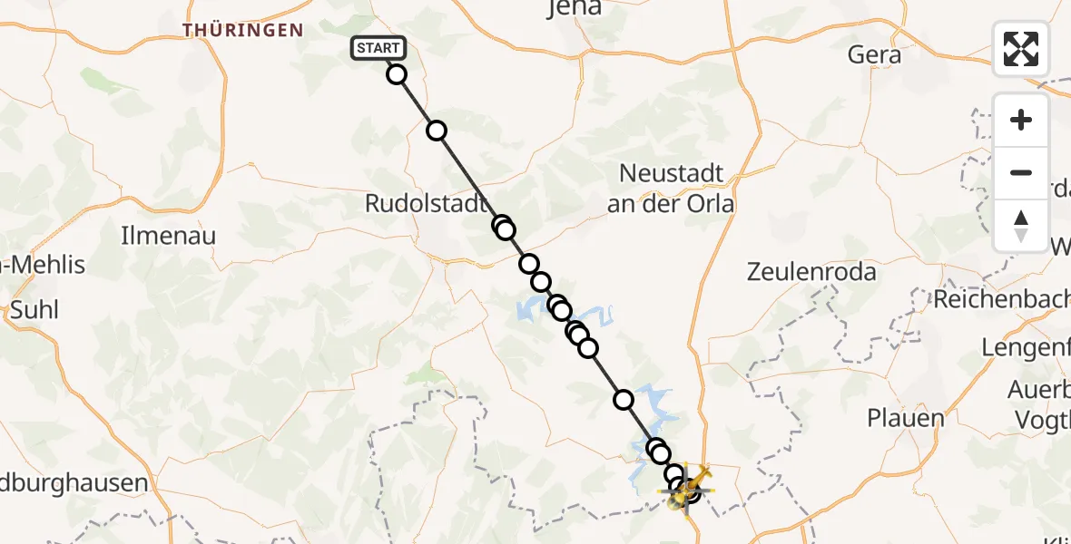 Routekaart van de vlucht: Ambulanzhubschrauber nach Hirschberg, K 309