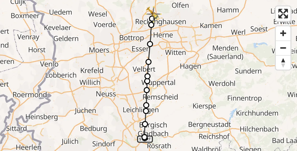 Flugroute Ambulanzhubschrauber Merheim Hospital - Marl, 03 April 2026, 16:28