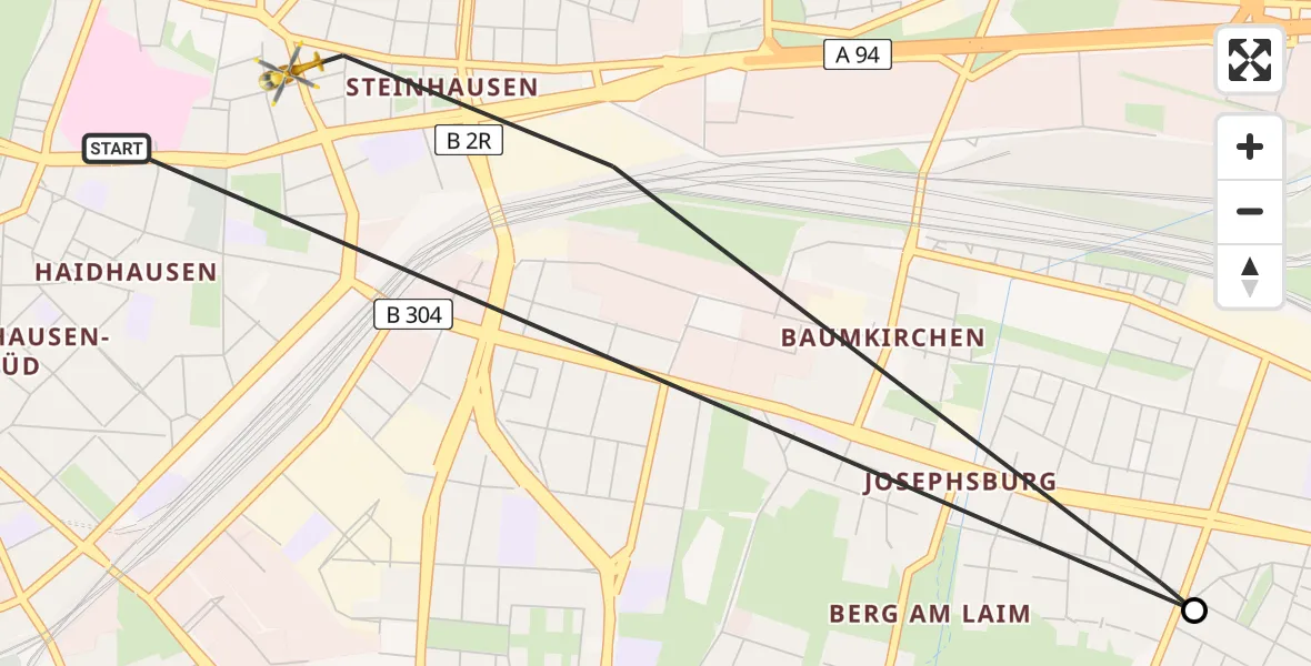 Routekaart van de vlucht: Rettungshubschrauber nach München, Grillparzerstraße