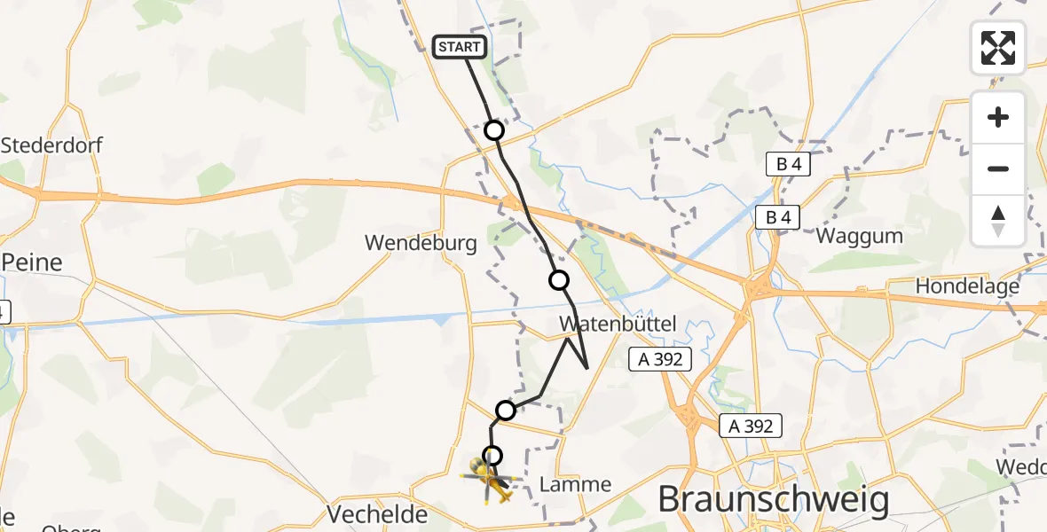 Routekaart van de vlucht: Rettungshubschrauber nach Vechelde, Am Stoppelfeld