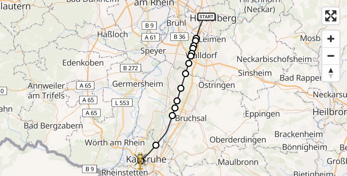 Routekaart van de vlucht: Rettungshubschrauber nach Sankt Vincentius Hospital