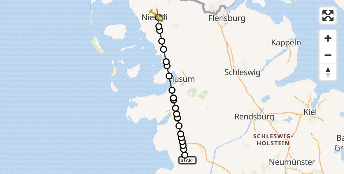 Routekaart van de vlucht: Rettungshubschrauber nach Niebüll, Gather Landstraße