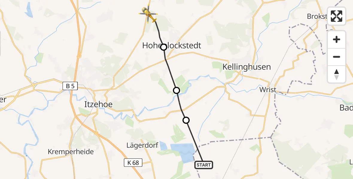 Routekaart van de vlucht: Rettungshubschrauber nach Hohenlockstedt, Hungriger Wolf