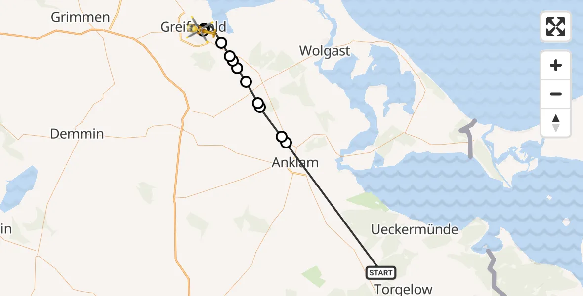 Routekaart van de vlucht: Rettungshubschrauber nach Greifswald Hospital