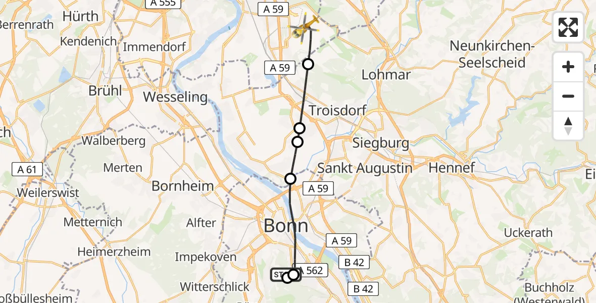 Routekaart van de vlucht: Rettungshubschrauber nach Köln Bonn Flughafen