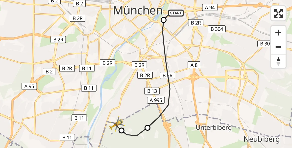 Routekaart van de vlucht: Rettungshubschrauber nach ADAC Air Rescue Center Hubschrauberlandeplatz (Christoph 1)