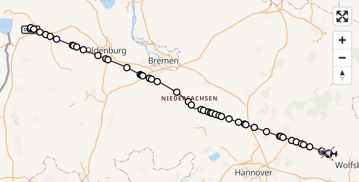 Routekaart van de vlucht: Polizeihubschrauber nach Gifhorn Bundespolizei Hubschrauberlandeplatz