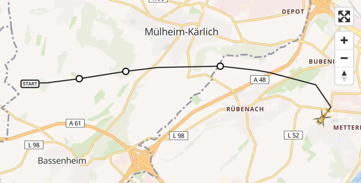 Routekaart van de vlucht: Rettungshubschrauber nach Koblenz, Rübenacher Straße