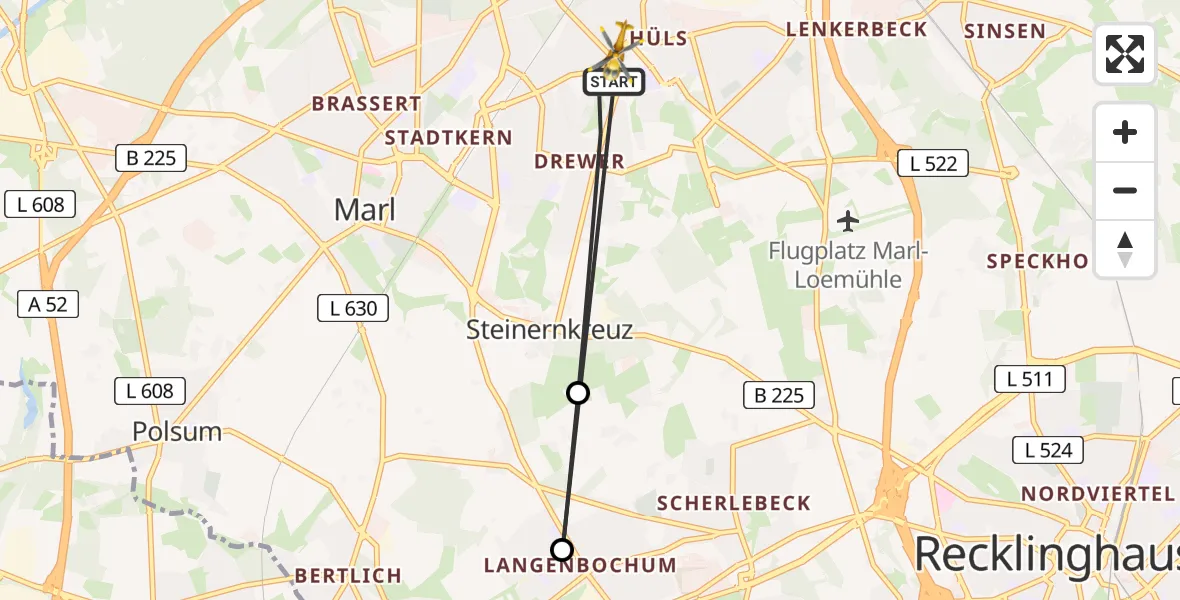 Flugroute Ambulanzhubschrauber Marl - Marl, 03 April 2026, 16:59