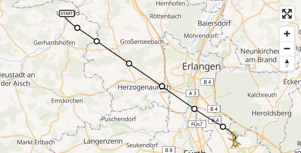 Routekaart van de vlucht: Ambulanzhubschrauber nach Flughafen Nuremberg