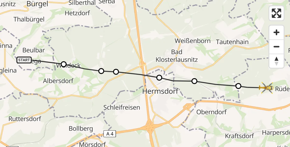 Routekaart van de vlucht: Rettungshubschrauber nach Kraftsdorf, A 4