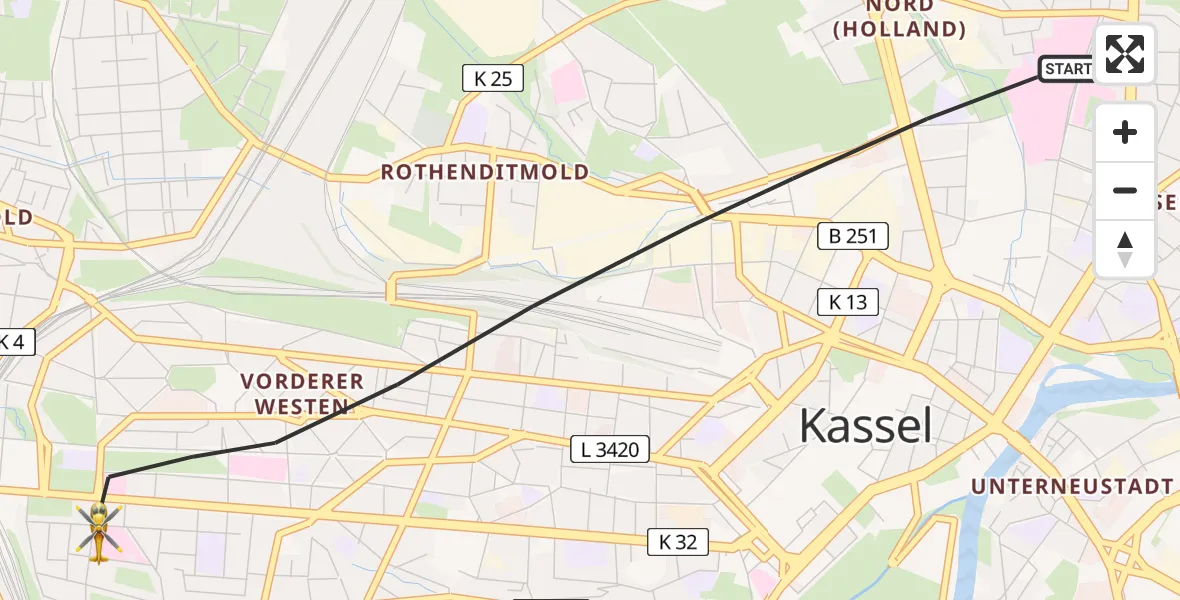 Flugroute Rettungshubschrauber Kassel - Kassel, 03 April 2026, 17:06