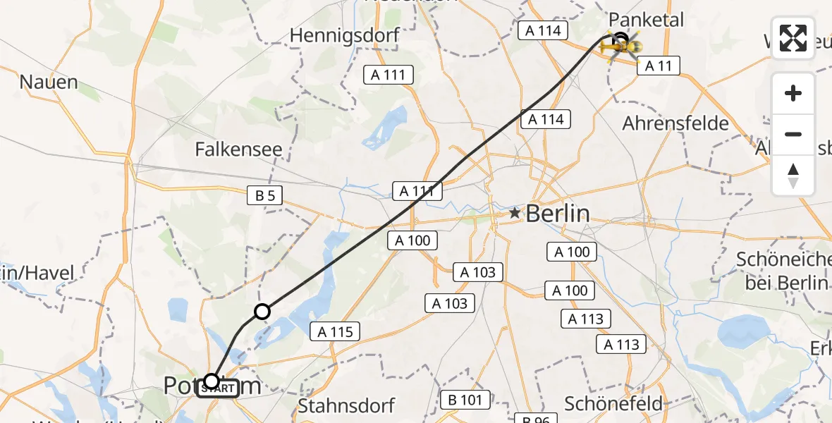 Routekaart van de vlucht: Rettungshubschrauber nach Helios Clinic Berlin-Buch