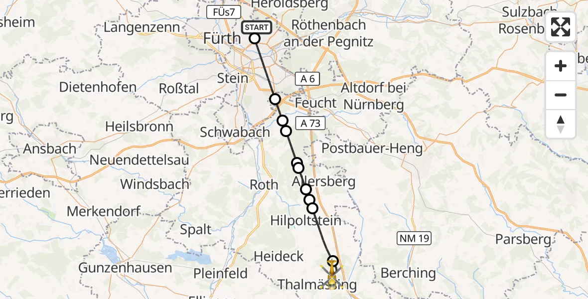 Flugroute Ambulanzhubschrauber Flughafen Nuremberg - Thalmässing, 03 April 2026, 17:12
