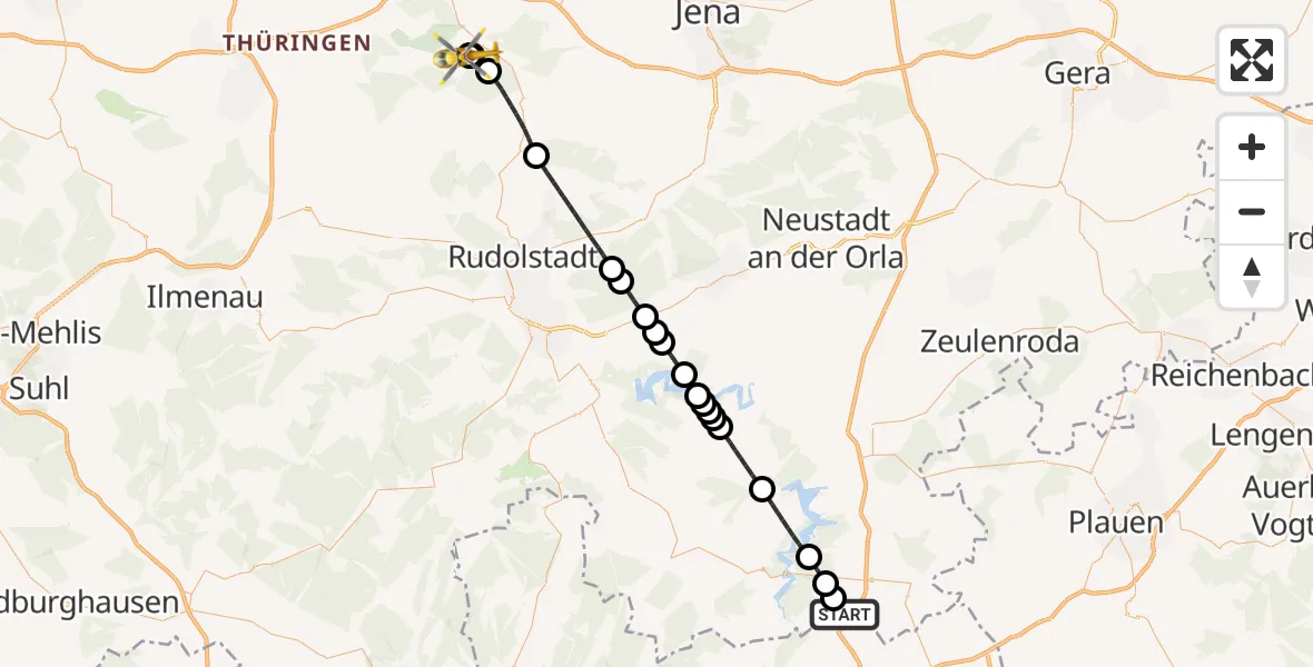 Routekaart van de vlucht: Ambulanzhubschrauber nach Bad Berka Central Hospital