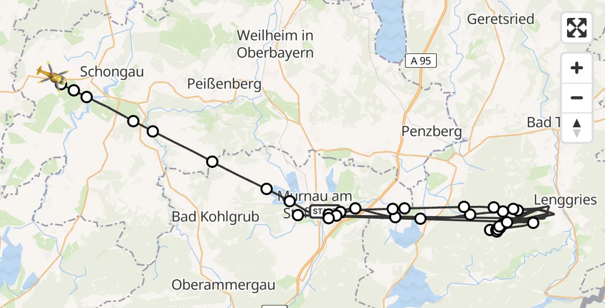 Flugroute Rettungshubschrauber Murnau Accident Hospital - Ingenried, 03 April 2026, 17:15