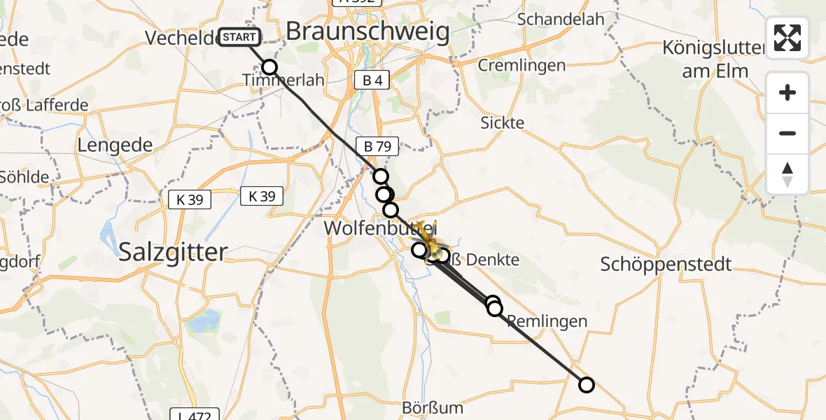 Routekaart van de vlucht: Rettungshubschrauber nach Wolfenbüttel, Leipziger Straße