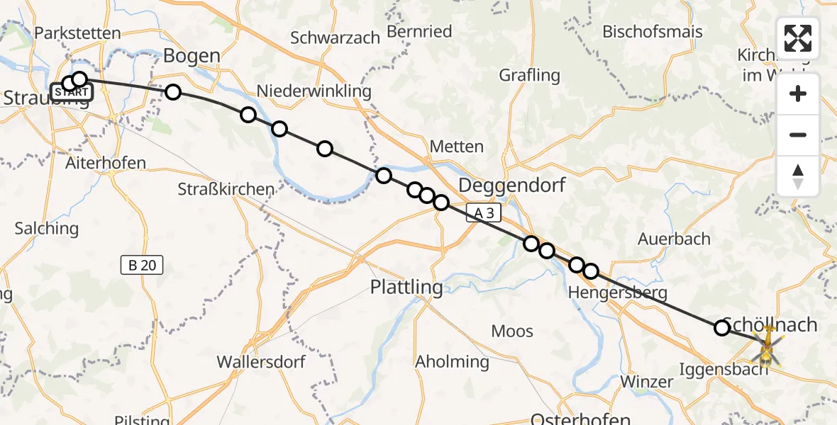 Flugroute Rettungshubschrauber Sankt Elisabeth Hospital Straubing - Schöllnach, 03 April 2026, 17:28