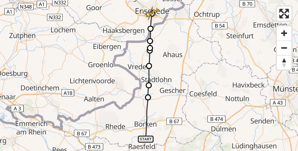 Routekaart van de vlucht: Rettungshubschrauber nach Medisch Spectrum Twente Hospital Heliport