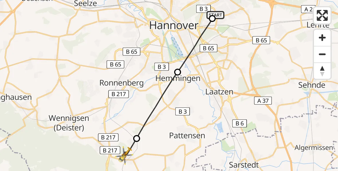 Flugroute Rettungshubschrauber Hannover Luftrettung Hubschrauberlandeplatz (Christoph 4) - Springe, 03 April 2026, 17:30