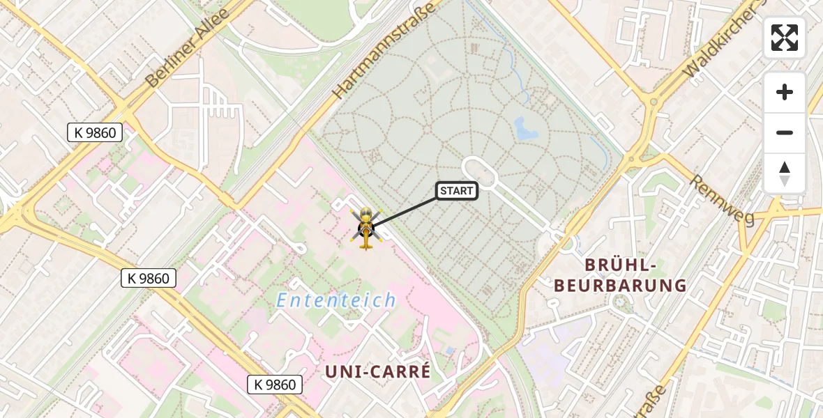 Routekaart van de vlucht: Rettungshubschrauber nach Freiburg University Hospital Heliport 1