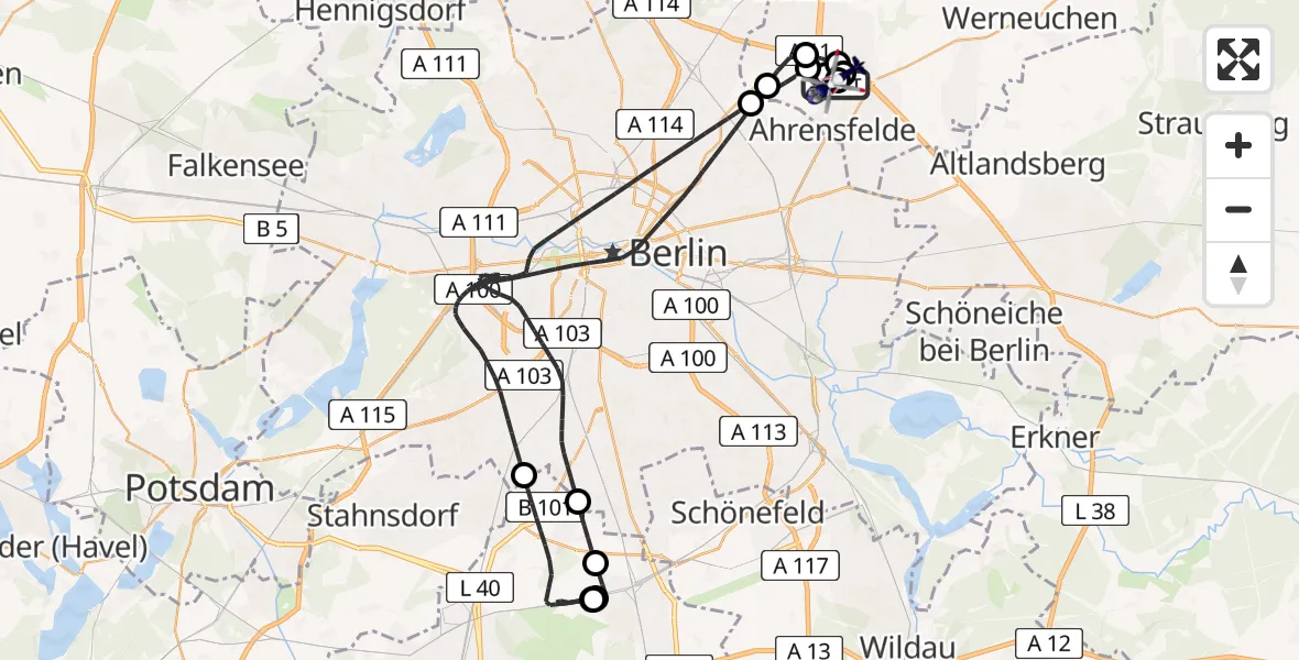 Flugroute Polizeihubschrauber Ahrensfelde Hubschrauberlandeplatz - Ahrensfelde Hubschrauberlandeplatz, 03 April 2026, 17:33