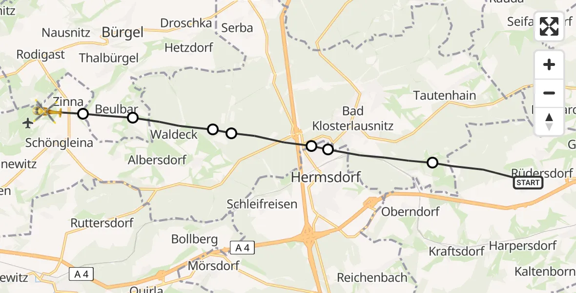 Routekaart van de vlucht: Rettungshubschrauber nach Schöngleina, Hauptstraße