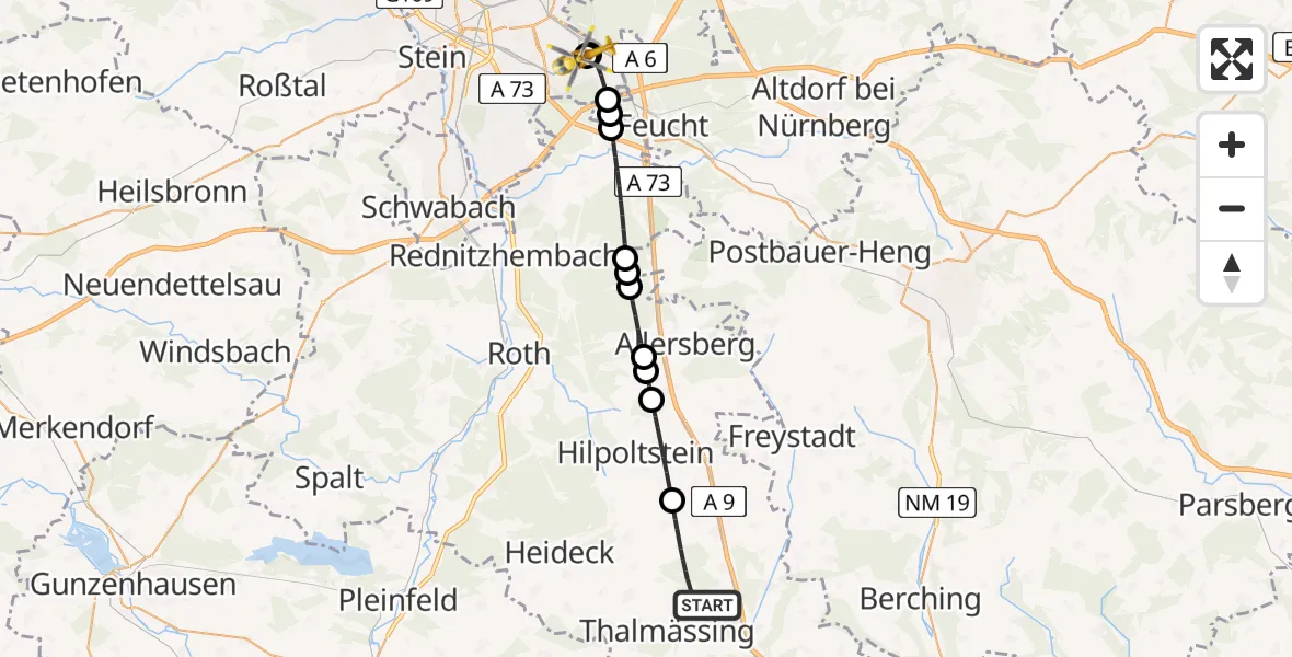 Routekaart van de vlucht: Ambulanzhubschrauber nach Nürnberg South Hospital
