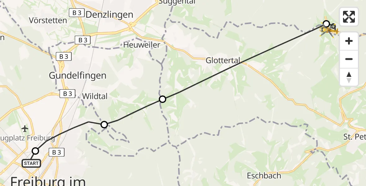 Routekaart van de vlucht: Rettungshubschrauber nach Simonswald, L 186