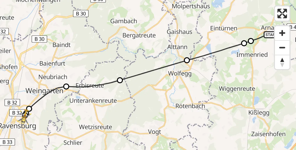 Routekaart van de vlucht: Rettungshubschrauber nach Sankt Elisabeth Hospital