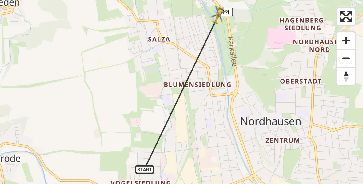 Routekaart van de vlucht: Rettungshubschrauber nach Nordhausen, Hartmannsdamm