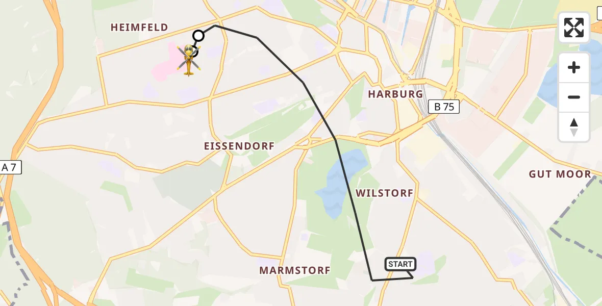 Routekaart van de vlucht: Ambulanzhubschrauber nach Asklepios Hospital Harburg