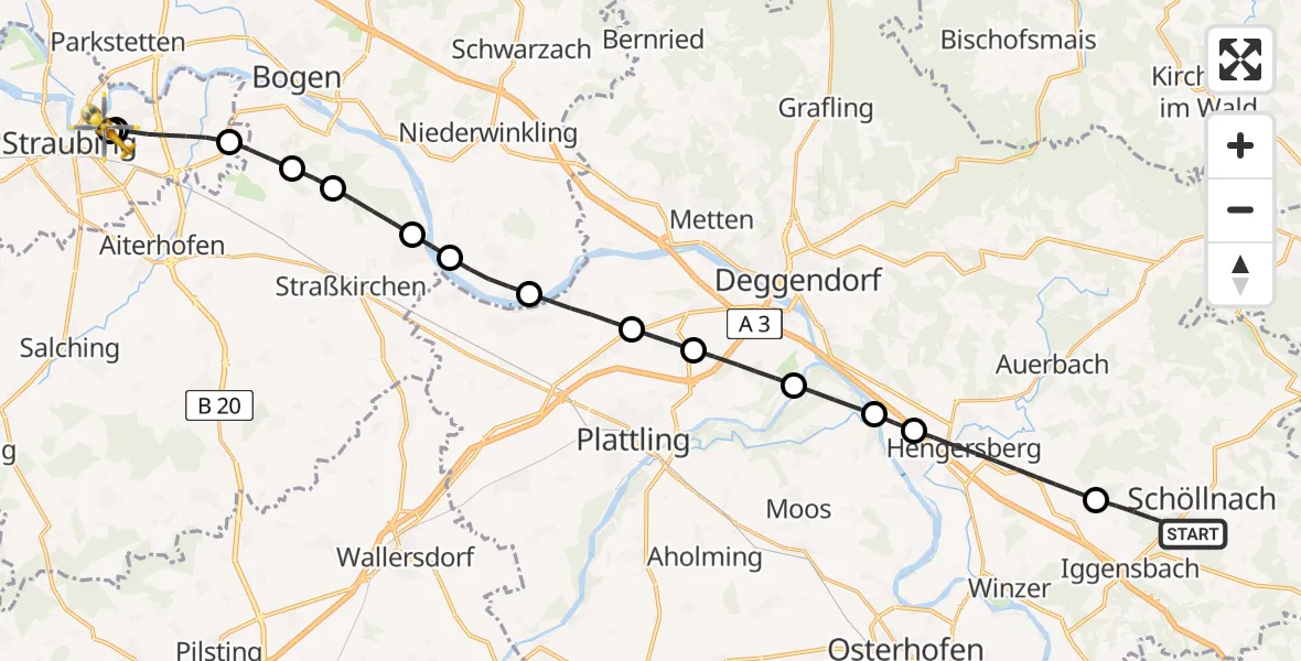 Routekaart van de vlucht: Rettungshubschrauber nach Sankt Elisabeth Hospital Straubing