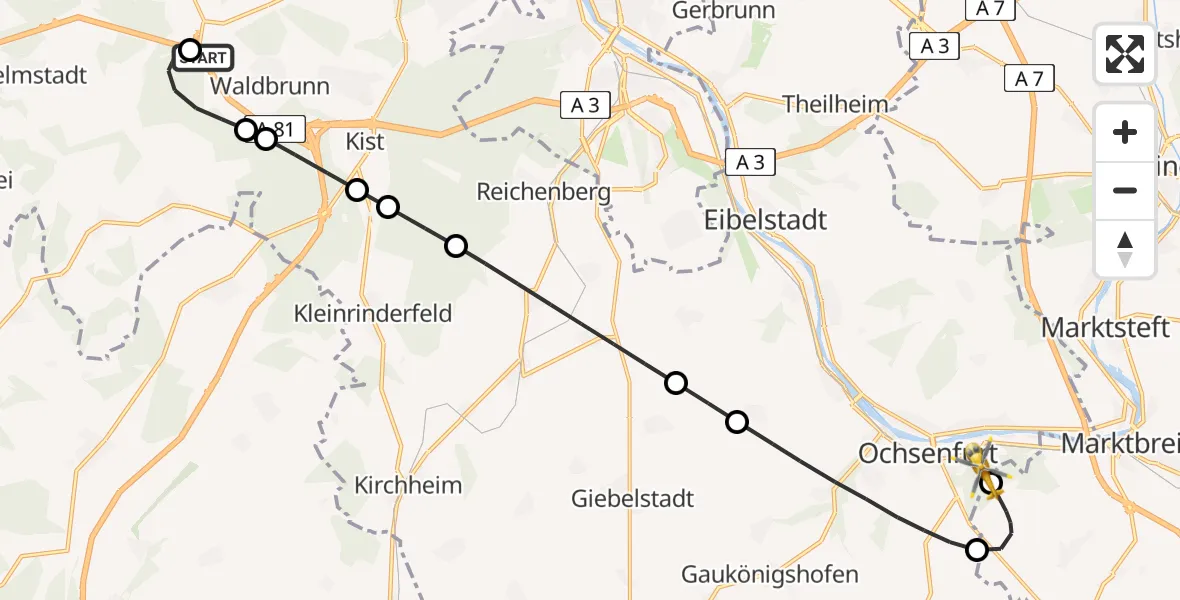 Routekaart van de vlucht: Rettungshubschrauber nach Ochsenfurt Hospital