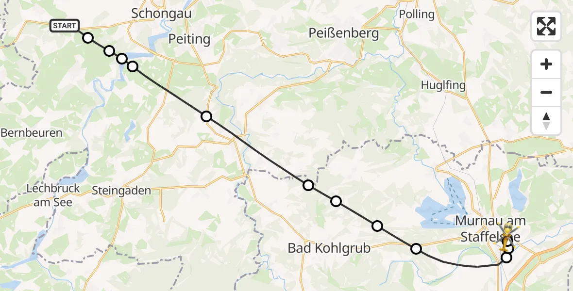 Routekaart van de vlucht: Rettungshubschrauber nach Murnau Accident Hospital
