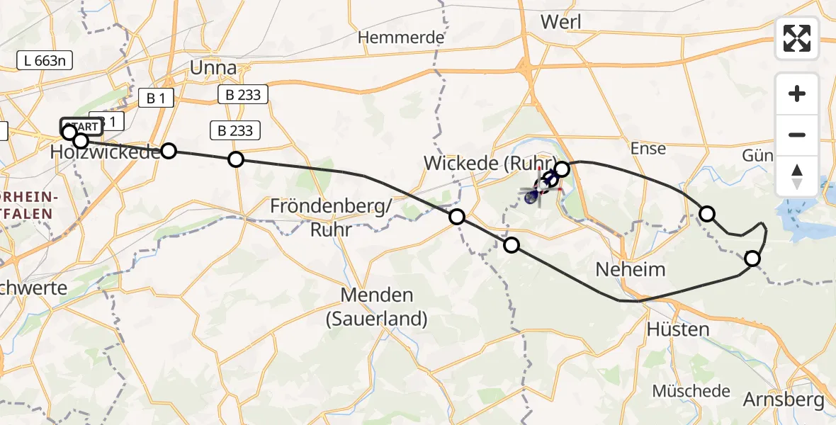 Flugroute Polizeihubschrauber Dortmund Flughafen - Arnsberg-Menden Flugplatz, 03 April 2026, 18:39