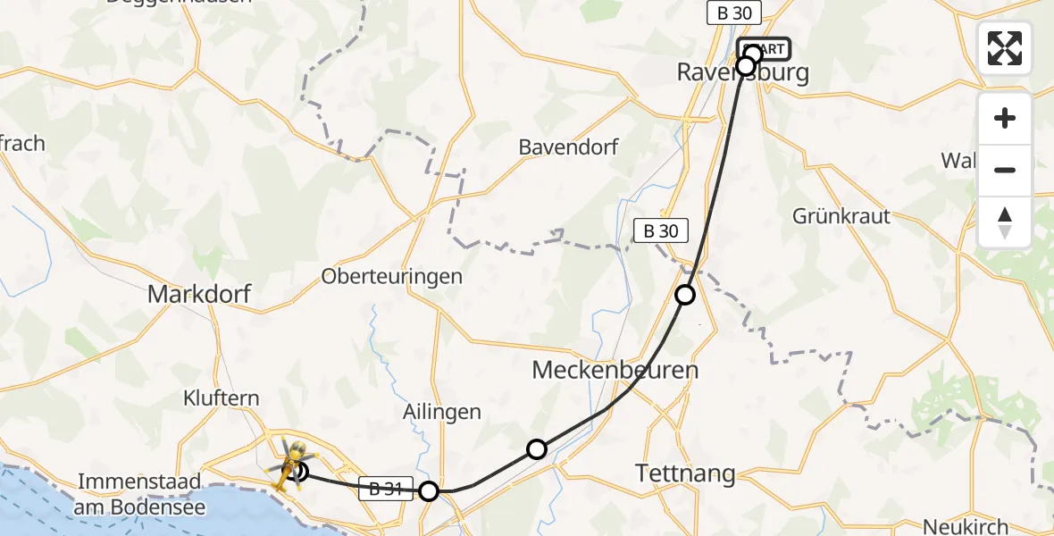 Routekaart van de vlucht: Rettungshubschrauber nach Friedrichshafen Hospital