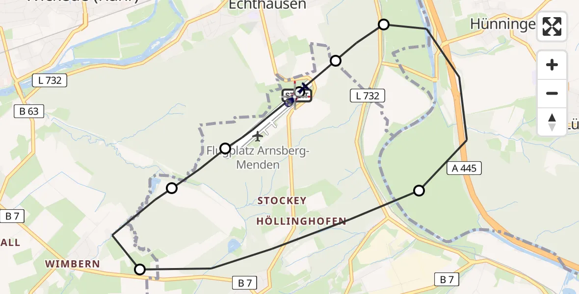 Flugroute Polizeihubschrauber Arnsberg-Menden Flugplatz - Arnsberg-Menden Flugplatz, 03 April 2026, 18:59