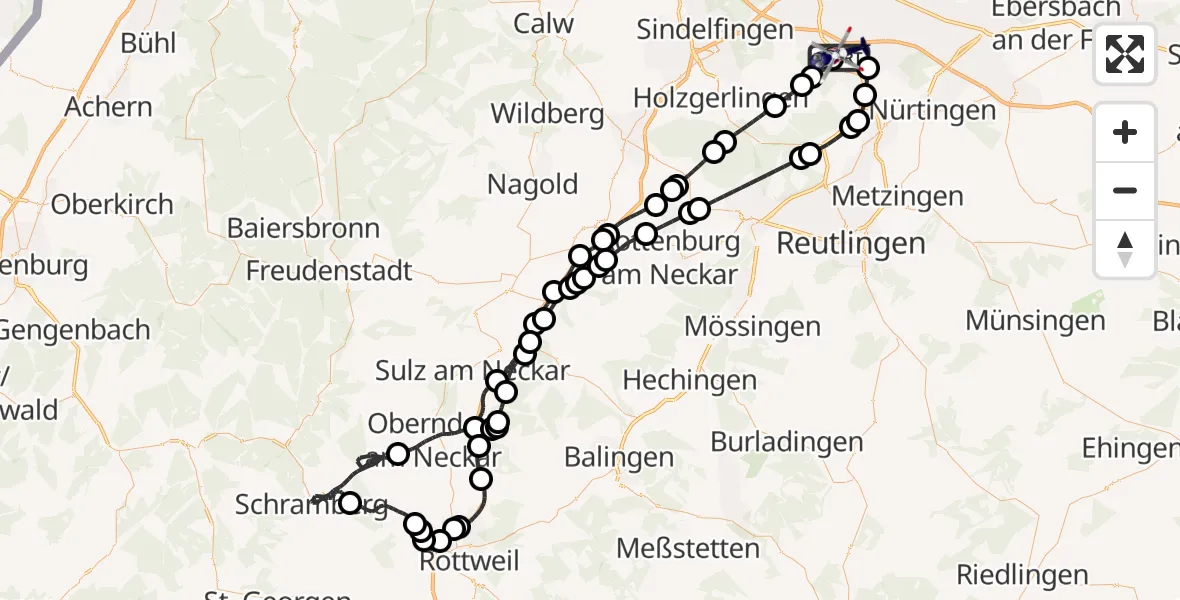 Flugroute Polizeihubschrauber Flughafen Stuttgart - Flughafen Stuttgart, 03 April 2026, 19:03
