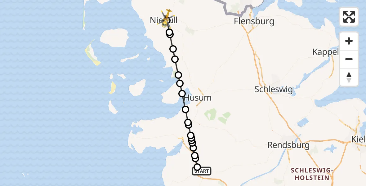Routekaart van de vlucht: Rettungshubschrauber nach Niebüll, Gather Landstraße
