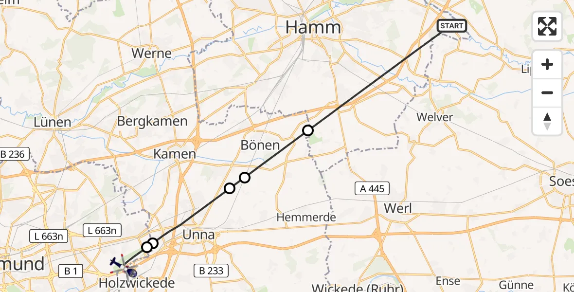 Flugroute Polizeihubschrauber Hamm - Dortmund Flughafen, 03 April 2026, 19:44