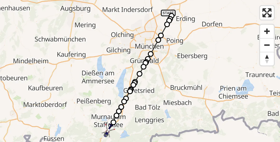 Flugroute Polizeihubschrauber München Flughafen - Ohlstadt, 03 April 2026, 20:05