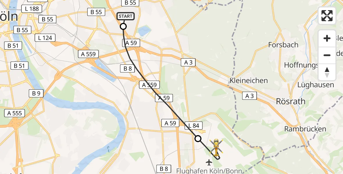 Routekaart van de vlucht: Ambulanzhubschrauber nach Köln Bonn Flughafen