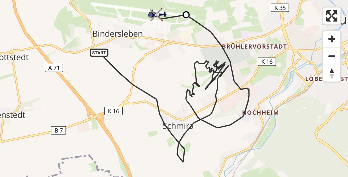 Routekaart van de vlucht: Polizeihubschrauber nach Erfurt-Weimar Flughafen