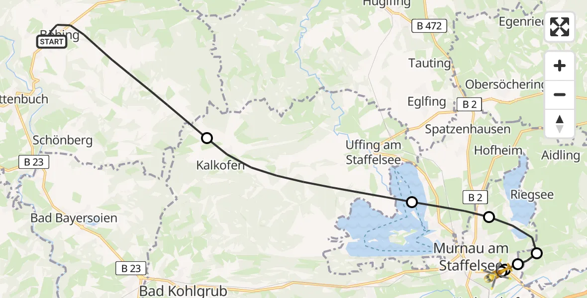 Routekaart van de vlucht: Rettungshubschrauber nach Murnau Accident Hospital