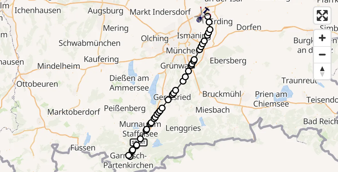 Routekaart van de vlucht: Polizeihubschrauber nach München Flughafen